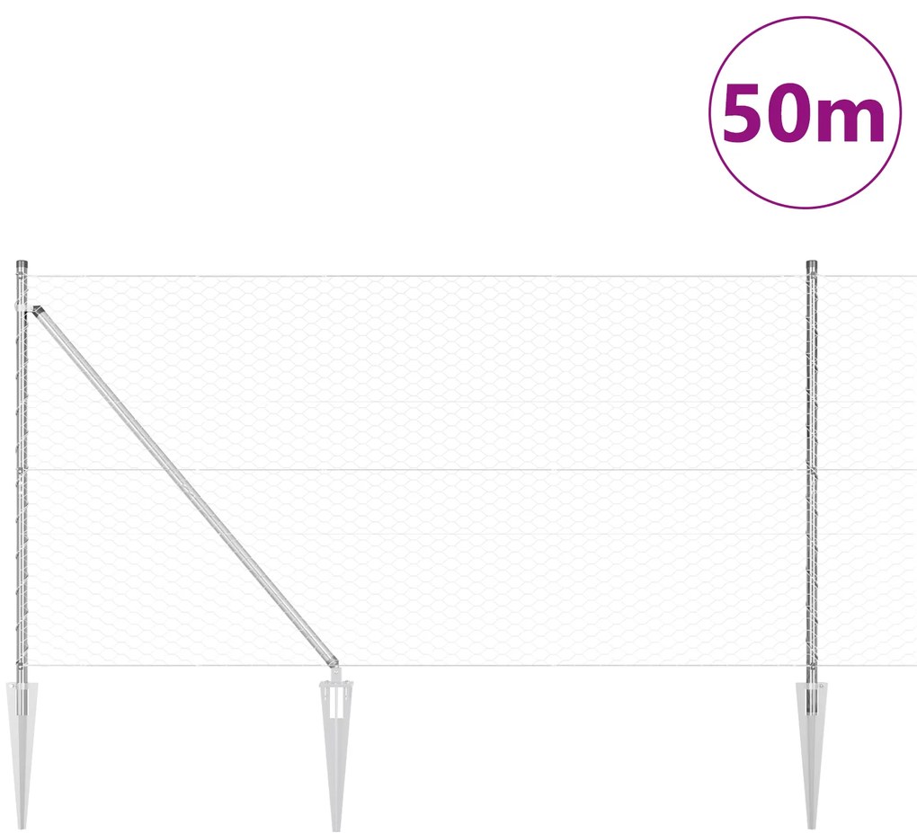 vidaXL Φράχτης Έξιγωνο 1.4x50 μ Γαλβανισμένος Χάλυβας