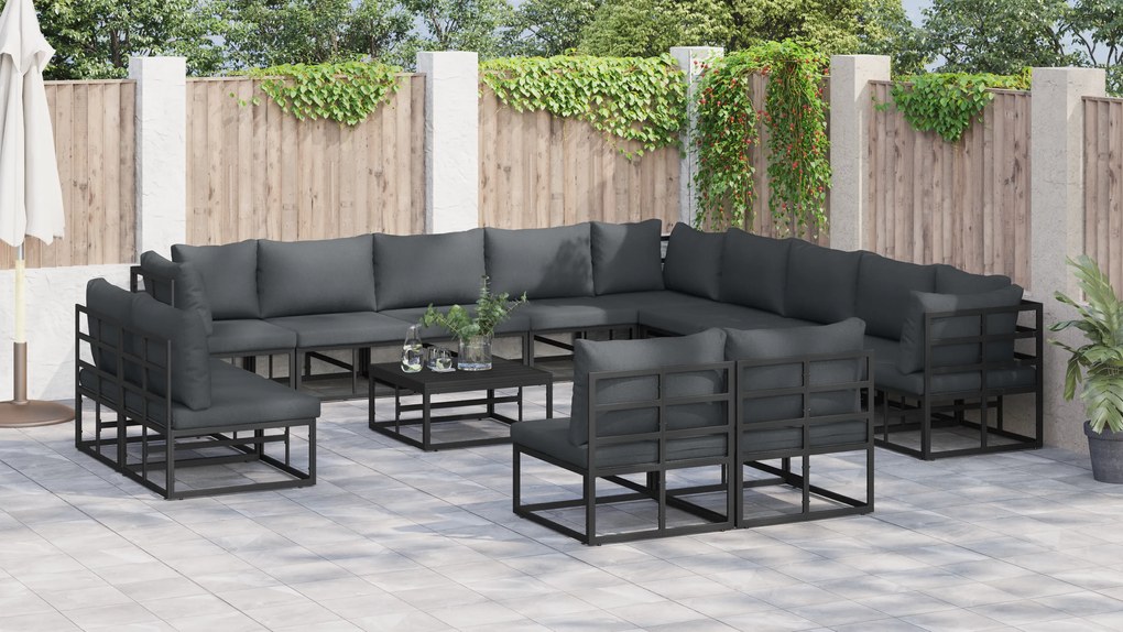 vidaXL Σετ Καναπέ Κήπου 13 pcs Μαύρο 353 x 353 x 71 εκ Αλουμίνιο