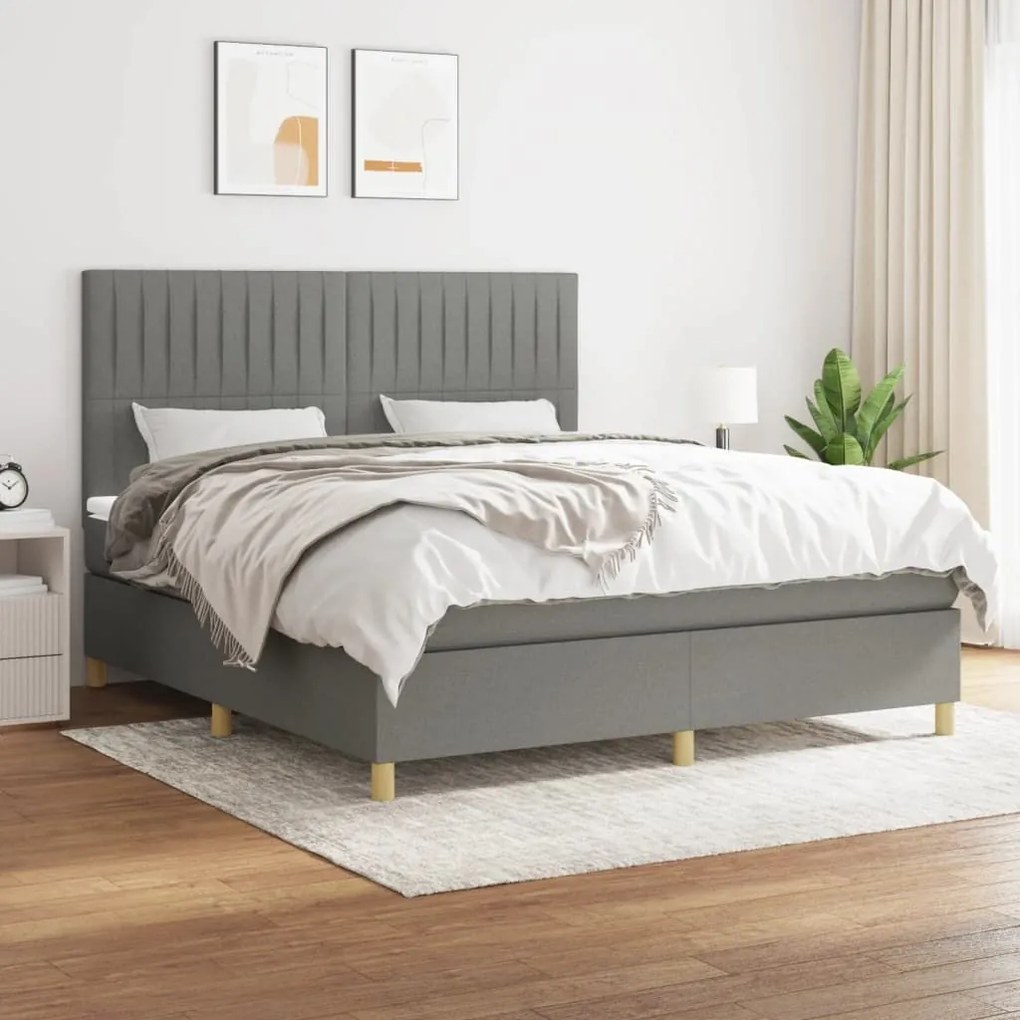 Κρεβάτι Boxspring με Στρώμα Σκούρο Γκρι 180x200 εκ Υφασμάτιν - Γκρι