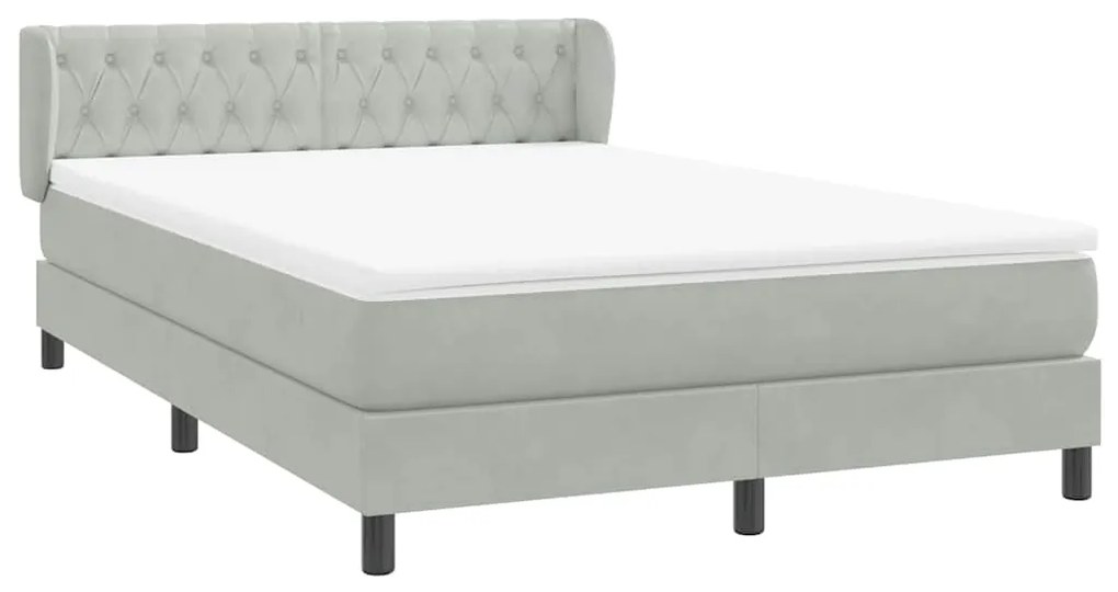 vidaXL Κρεβάτι Boxspring με Στρώμα Ανοιχτό Γκρι 140x210 εκ. Βελούδινο