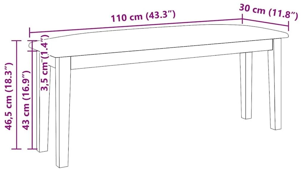 Πάγκος 110 cm Καφέ μασίφ ξύλο καουτσούκ - Καφέ