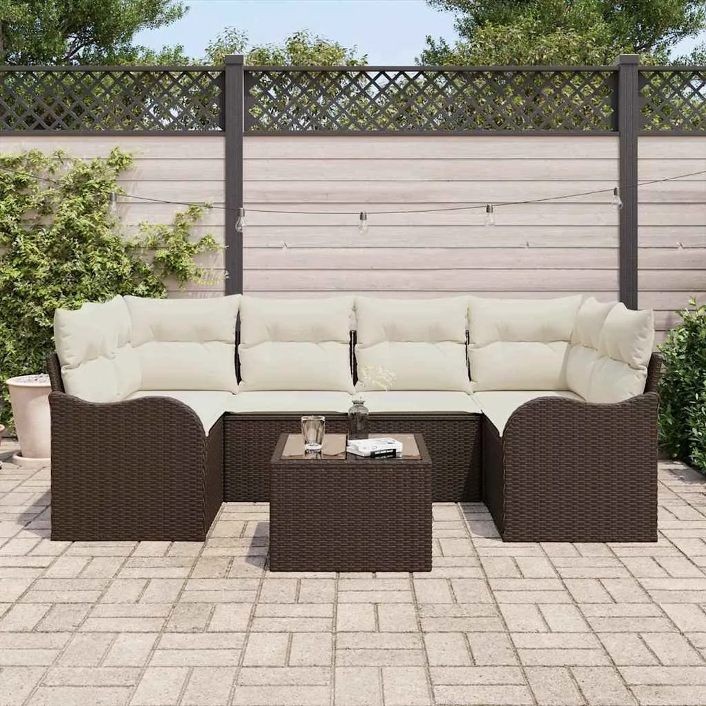 vidaXL Σετ Καναπέ Κήπου 7 pcs Καφέ 55 x 55 x 37 εκ Πολυ ράταν