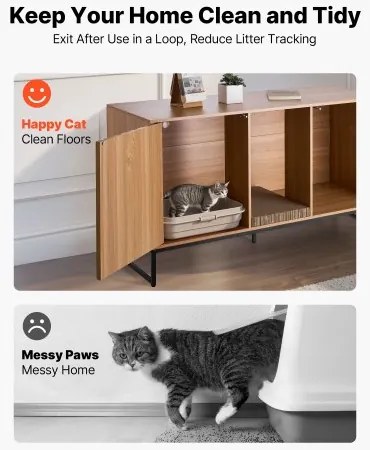 VEVOR Cat Litter Box Enclosure Furniture, 120 cm Hidden Litter Box Cabinet with Scratch Pad & Storage, Waterproof Cat Washroom End Table Cat House, Fit Most of Litterbox, for Bedroom Living Room