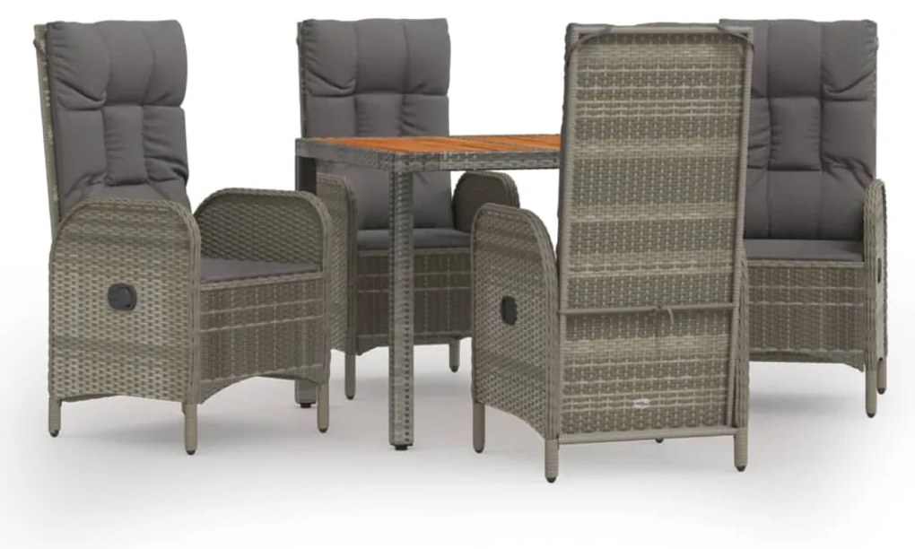 vidaXL Σετ Τραπεζαρίας Κήπου 5 τεμ. Γκρι Συνθ. Ρατάν με Μαξιλάρια