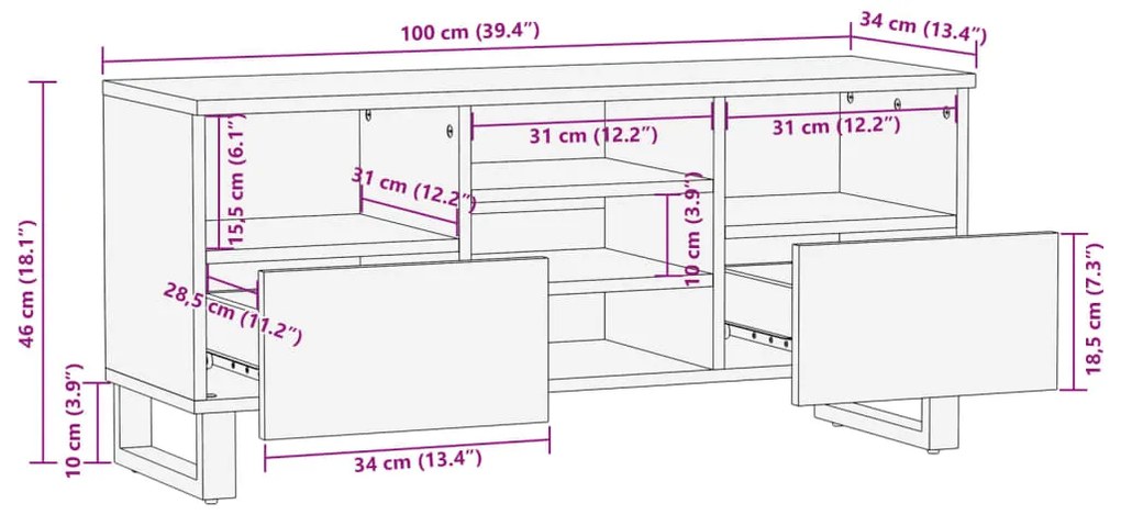 ΈΠΙΠΛΟ ΤΗΛΕΟΡΑΣΗΣ 100X34X46 ΕΚ. ΑΠΟ ΜΑΣΙΦ ΞΥΛΟ ΑΚΑΚΙΑΣ 377528