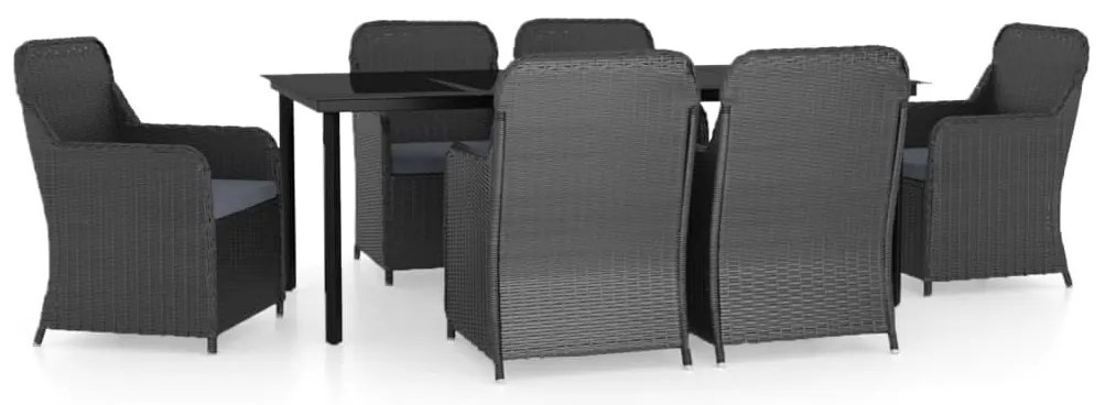 vidaXL Σετ Τραπεζαρίας Κήπου 7 Τεμαχίων Μαύρο με Μαξιλάρια