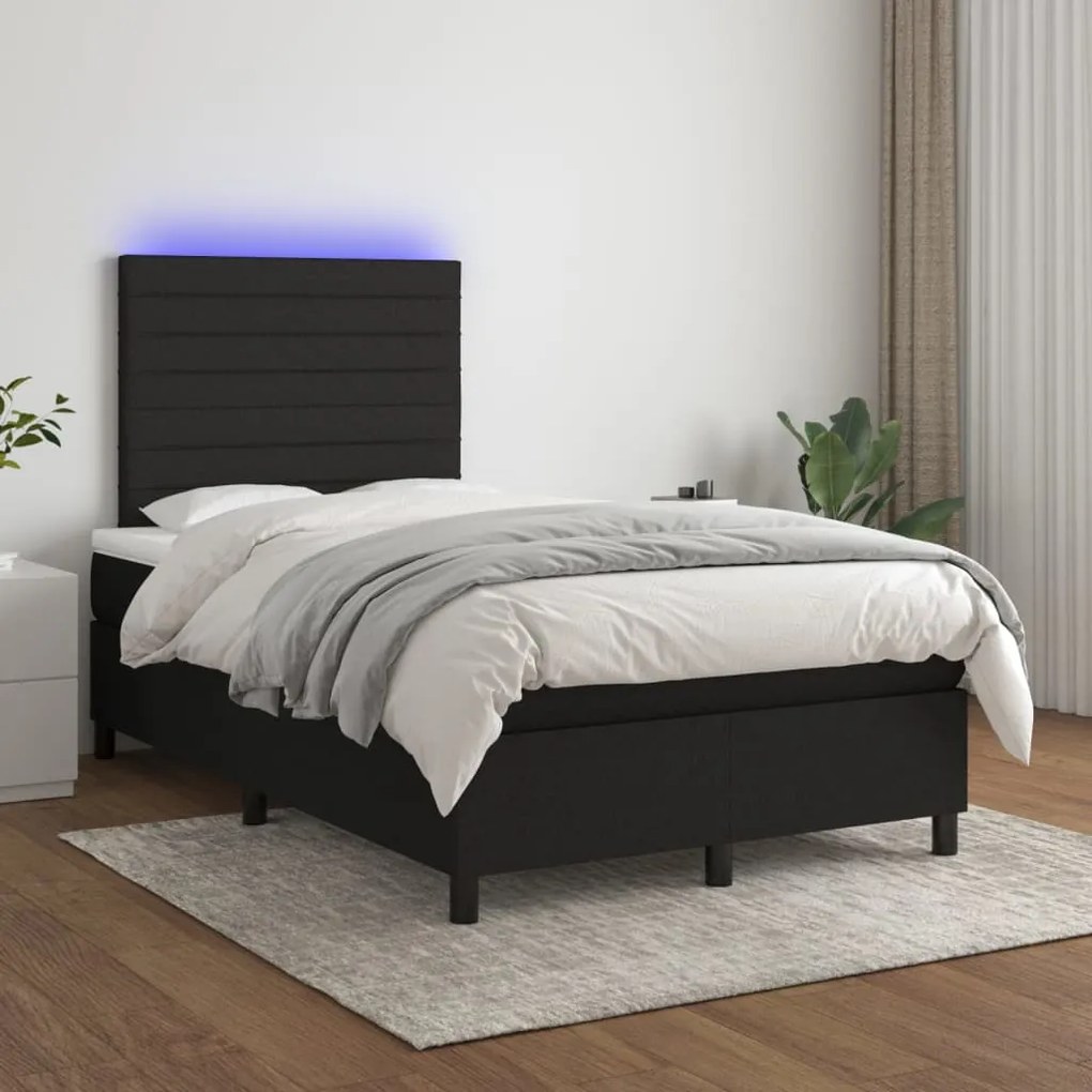 vidaXL Κρεβάτι Boxspring με Στρώμα & LED Μαύρο 120x200 εκ. Υφασμάτινο