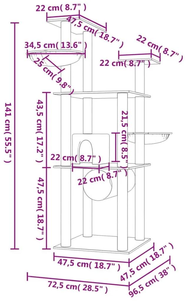 Γατόδεντρο Aνοιχτό Γκρι 141 εκ. με Στύλους Ξυσίματος από Σιζάλ - Γκρι
