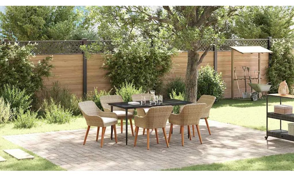 vidaXL Σέτ φαγητού για κήπο με μαξιλάρι 7 pcs Μπεζ συνθετικό ρατάν