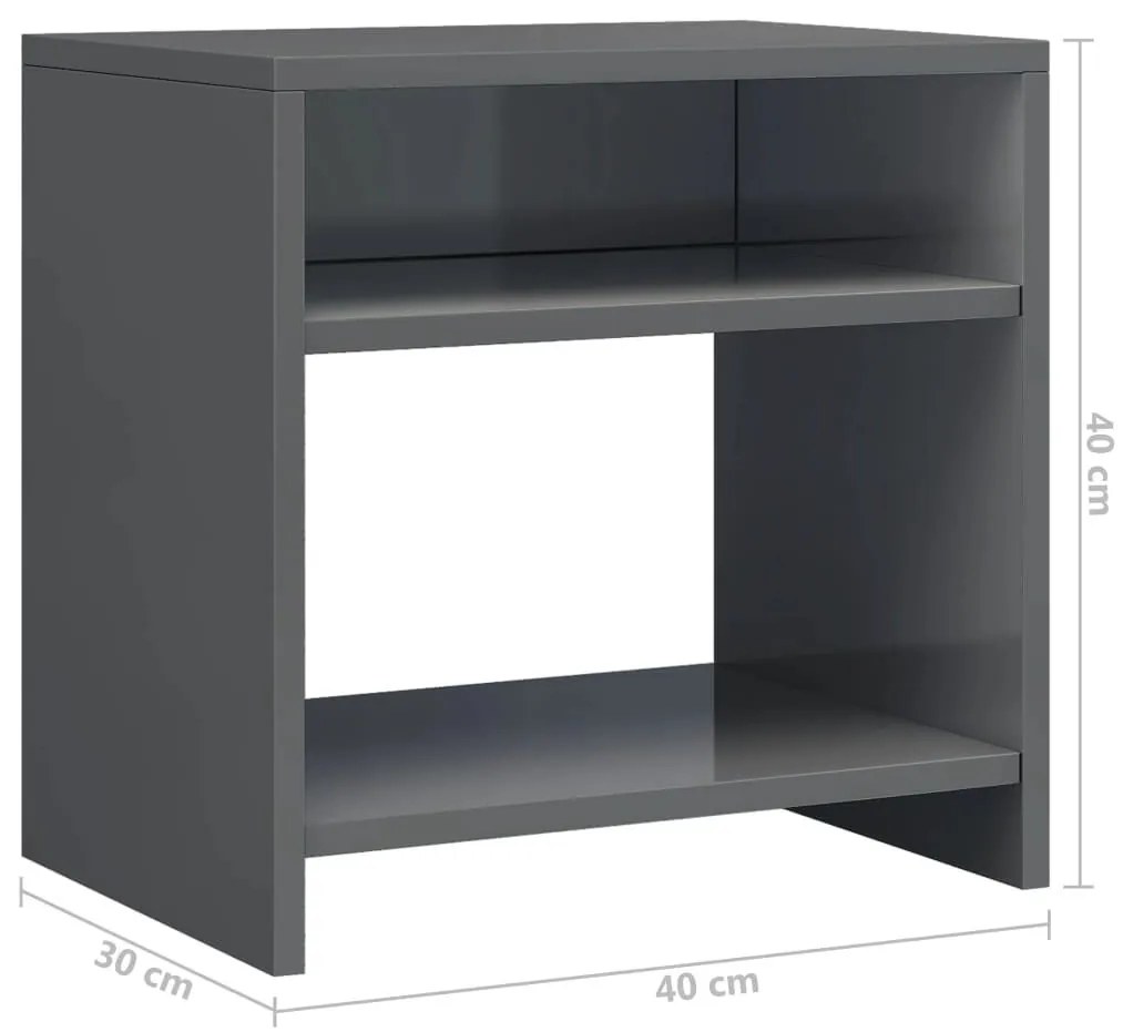 Κομοδίνο Γυαλιστερό Γκρι 40 x 30 x 40 εκ. από Επεξ. Ξύλο - Γκρι