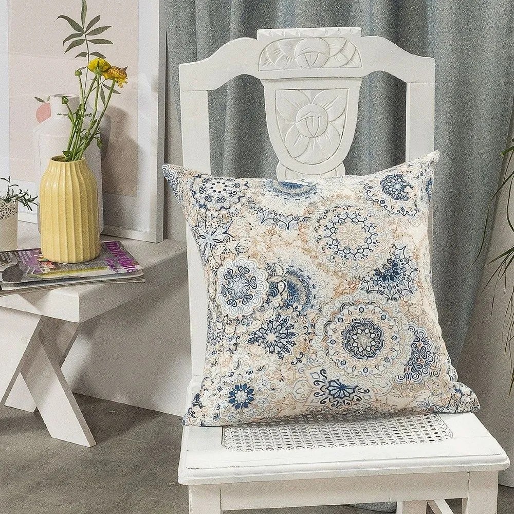Μαξιλαροθήκη Διακοσμητική Serrano Grey-Blue Teoran 45X45 Cotton-Polyester