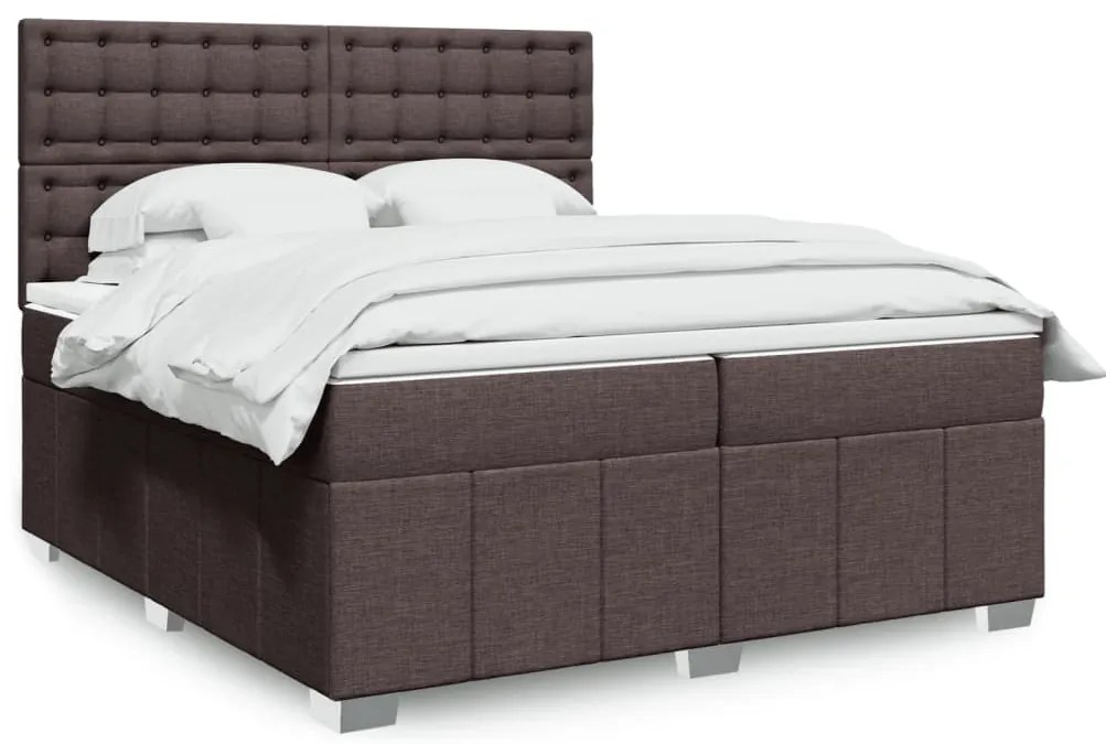 vidaXL Κρεβάτι Boxspring με Στρώμα Σκούρο Καφέ 200x200 εκ. Υφασμάτινο
