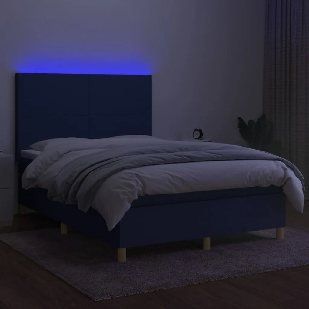 ΚΡΕΒΑΤΙ BOXSPRING ΜΕ ΣΤΡΩΜΑ &amp; LED ΜΠΛΕ 140X200 ΕΚ. ΥΦΑΣΜΑΤΙΝΟ 3135283