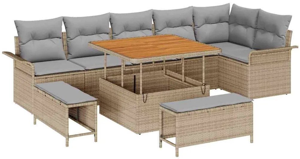 vidaXL Σετ Καναπέ Κήπου 9 pcs Μπεζ, Ανοιχτό Γκρι 100 x 100 x 71 cm