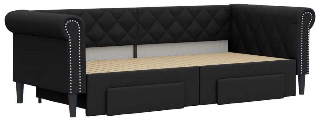 vidaXL Καναπές Κρεβάτι Συρόμενος Μαύρο 90x200 εκ. Συνθ. Δέρμα&amp;Συρτάρια