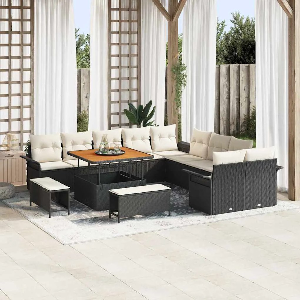 vidaXL Σετ Καναπέ Κήπου 13 pcs Μαύρο, Κρέμα 100 x 100 x 71 cm
