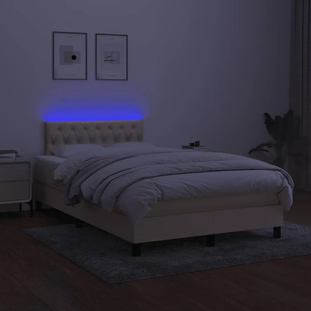 ΚΡΕΒΑΤΙ BOXSPRING ΜΕ ΣΤΡΩΜΑ &amp; LED ΚΡΕΜ 120X190 ΕΚ. ΥΦΑΣΜΑΤΙΝΟ 3270065