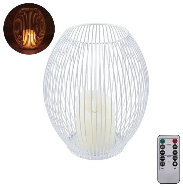 Διακοσμητικό Realistic Κερί με LED Εφέ Κινούμενης Φλόγας - Μπαταρίας Χειριστήριο IR 2700K Dimmable Λευκό Φ19 x Υ24cm Globostar-7 76492
