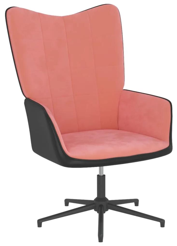 vidaXL Πολυθρόνα Relax Ροζ από Βελούδο και PVC με Σκαμπό