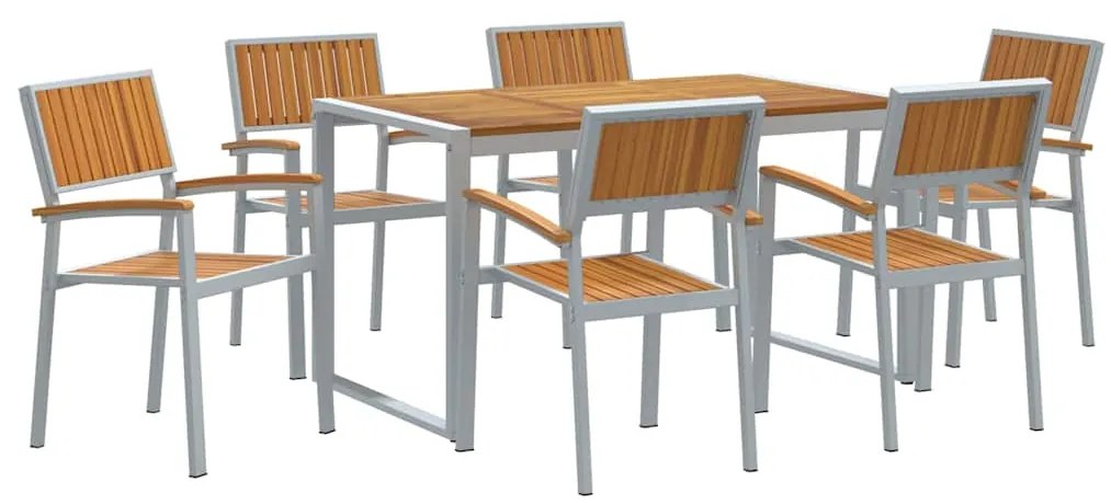 vidaXL Σέτ φαγητού για κήπο 7 pcs Γκρι και καφέ 140 x 80 x 75 cm
