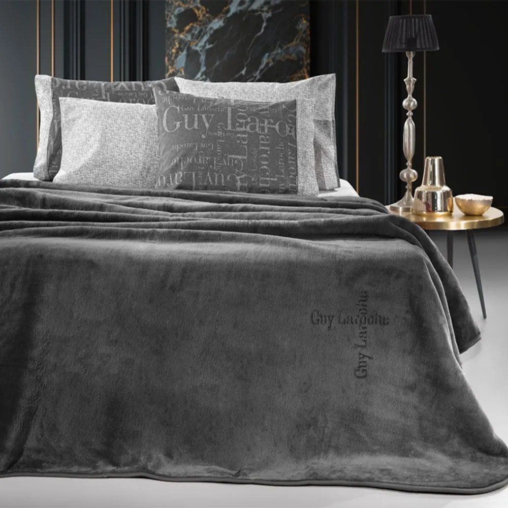 Κουβέρτα Βελουτέ Logo Anthracite Guy Laroche Υπέρδιπλο 220x240cm Πολυέστερ