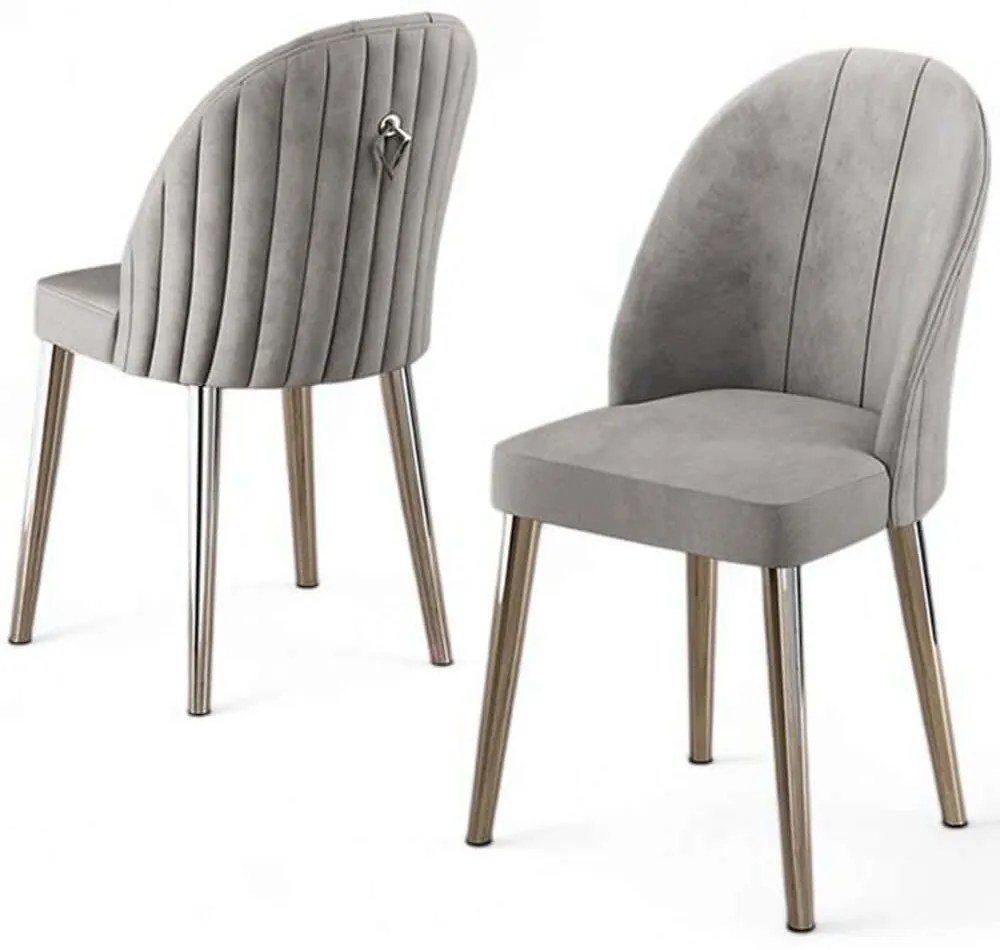 Καρέκλα Mara Babyface (Σετ 4Τμχ) 240CHR1755 45x42x91cm Grey-Chrome Μέταλλο,Ύφασμα