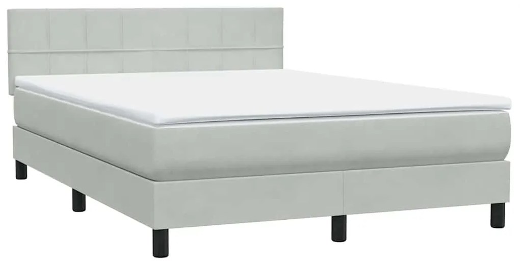 vidaXL Κρεβάτι Boxspring με Στρώμα Ανοιχτό Γκρι 140x210 εκ. Βελούδινο