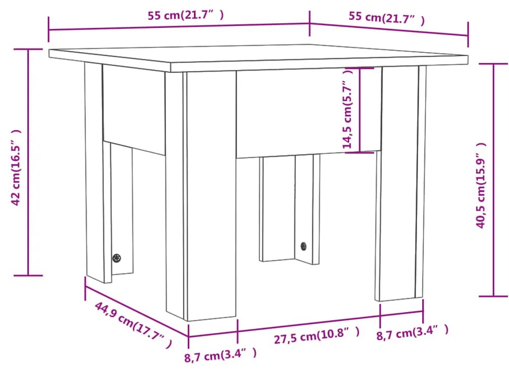 vidaXL Τραπεζάκι Σαλονιού Μαύρο 55x55x42 εκ. Επεξεργασμένο Ξύλο