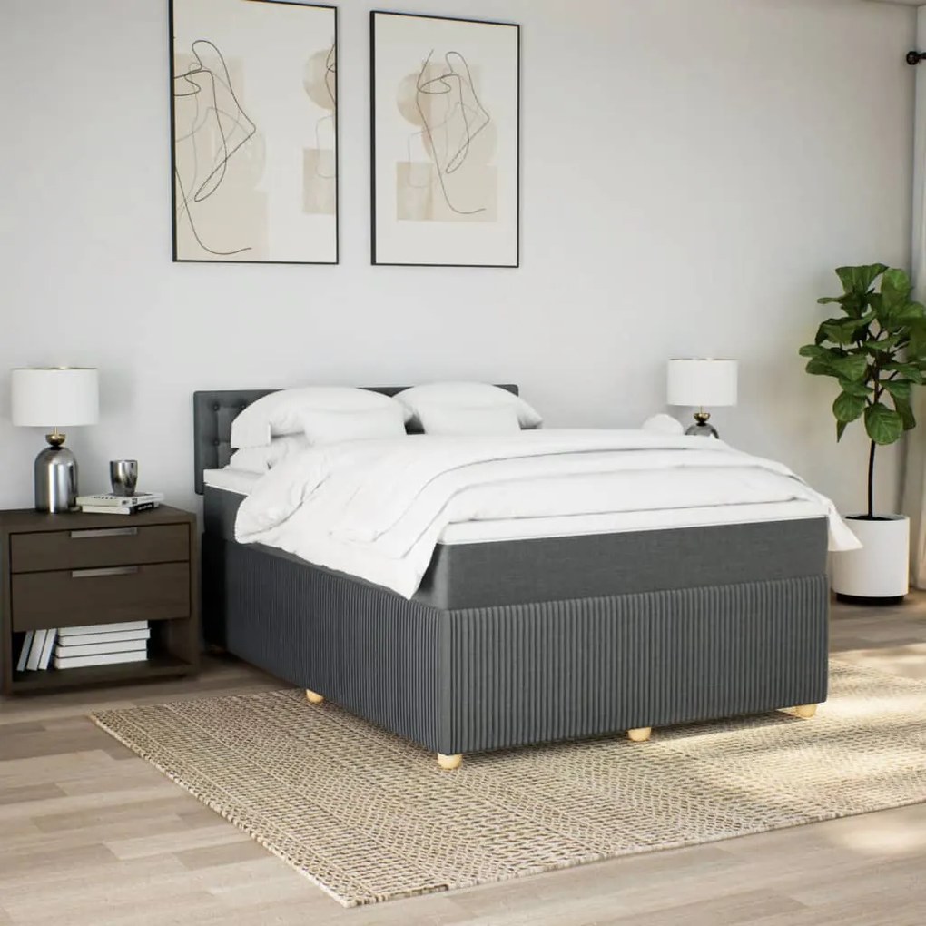 vidaXL Κρεβάτι Boxspring με Στρώμα Σκούρο Γκρι 160x200 εκ Υφασμάτινο