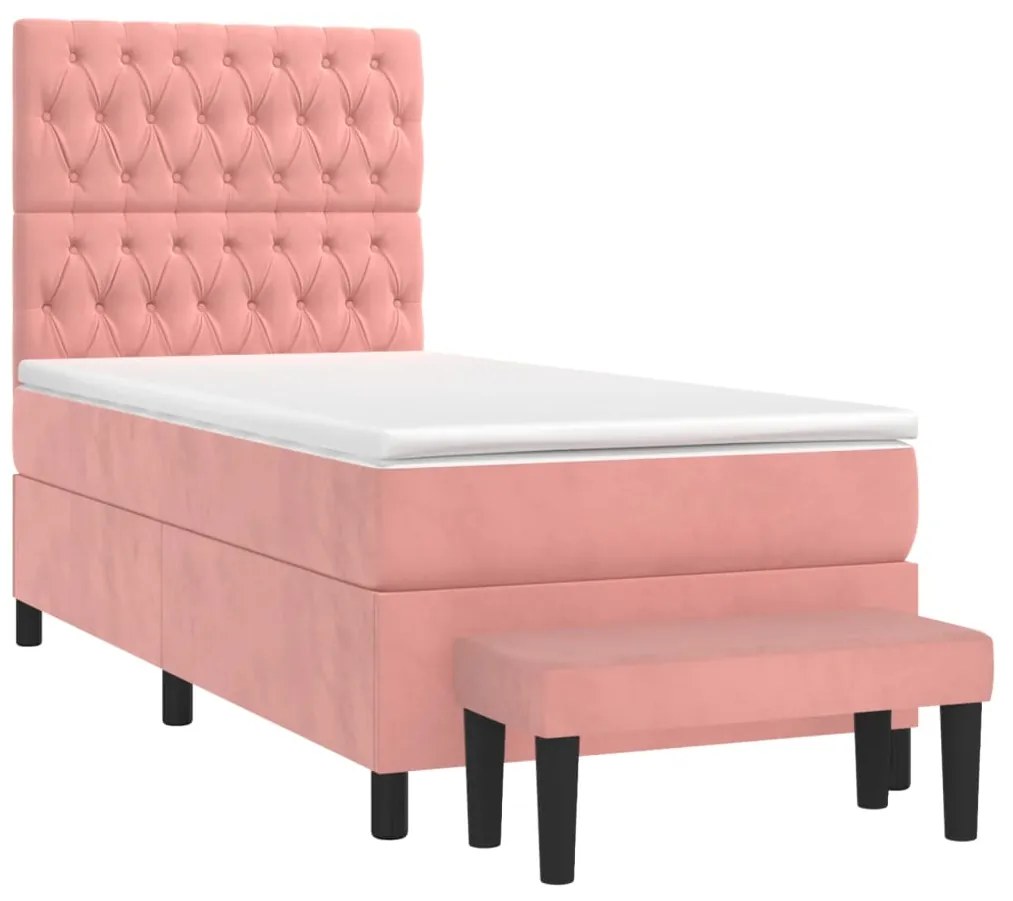 vidaXL Κρεβάτι Boxspring με Στρώμα Ροζ 90x200 εκ. Βελούδινο