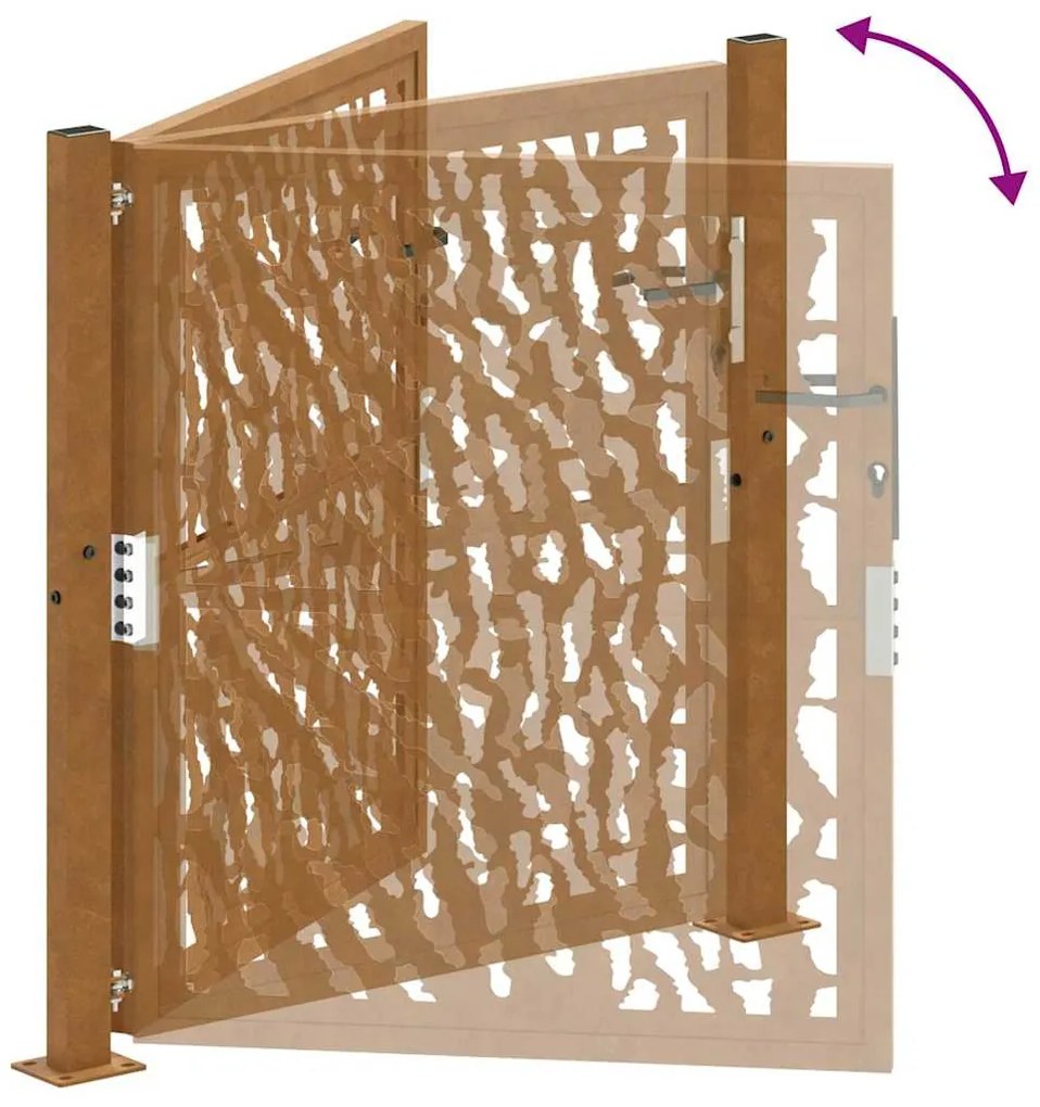 Πύλη κήπου 105x105 cm από διαβρωμένο χάλυβα με σχέδιο ίχνος - Καφέ