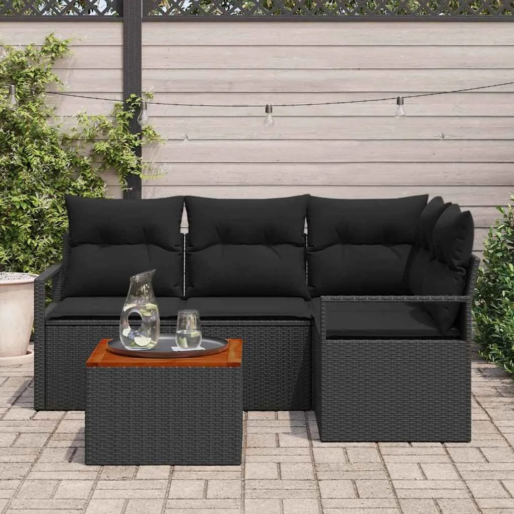 vidaXL Σετ Καναπέ Κήπου με μαξιλάρι 5 pcs Μαύρο Πολυ ράταν