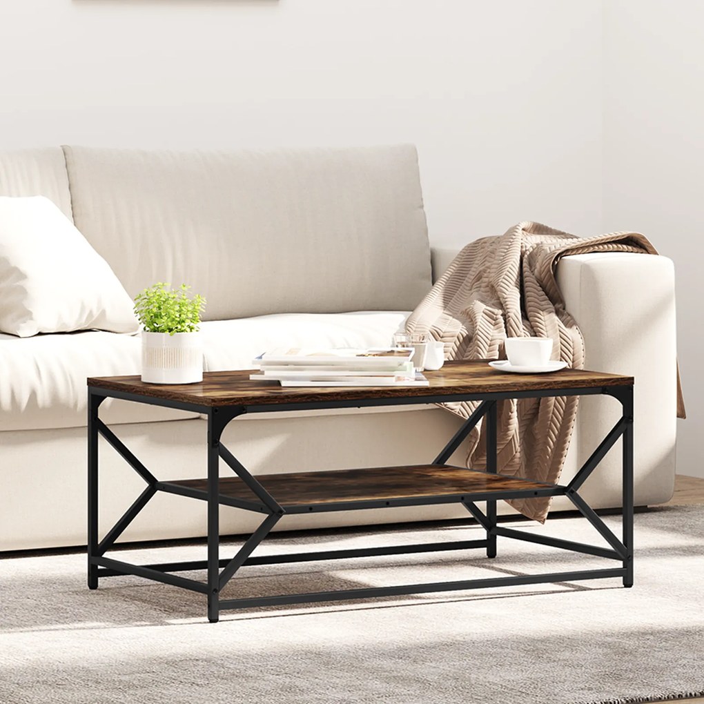 vidaXL Τραπεζάκι Καφέ με Ράφι Καπνιστής Δρυς 90x50x40 εκ. Μοριοσανίδα