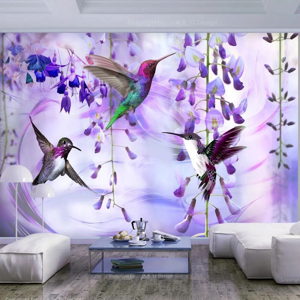 Αυτοκόλλητη φωτοταπετσαρία - Flying Hummingbirds (Violet) - 245x175