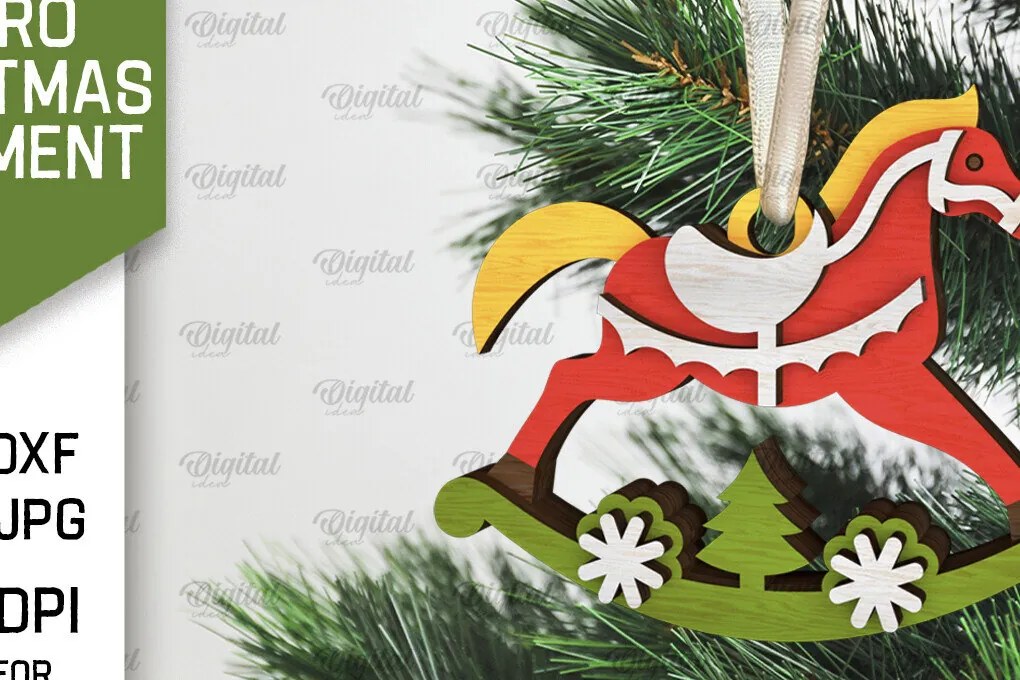 Σετ των 3 Intra απο ξύλο plywood 3mm-4mm πάχος Τρισδιάστατο ρετρό χριστουγεννιάτικο στολίδι με λέιζερ Δίασταση 8x8 cm INTRAFABR-105939771