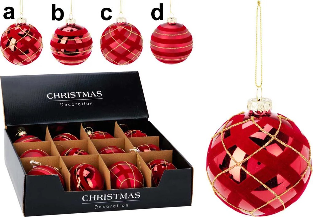 Γυάλινη Μπάλα Χριστουγέννων Κόκκινη 8cm σε 4 σχέδια 672443 (c)