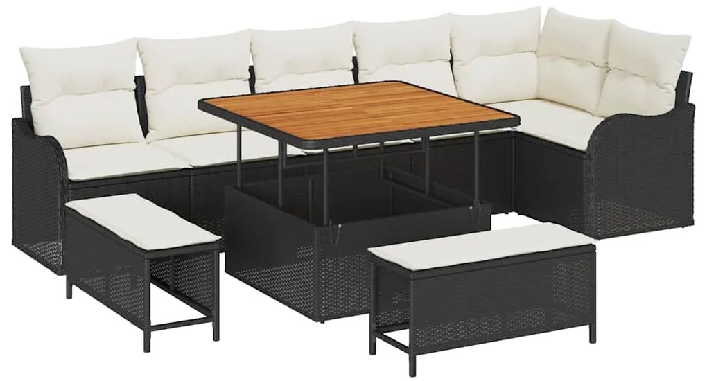 vidaXL Σετ Καναπέ Κήπου Ρυθμιζόμενο ύψος 9 pcs Μαύρο συνθετικό ρατάν