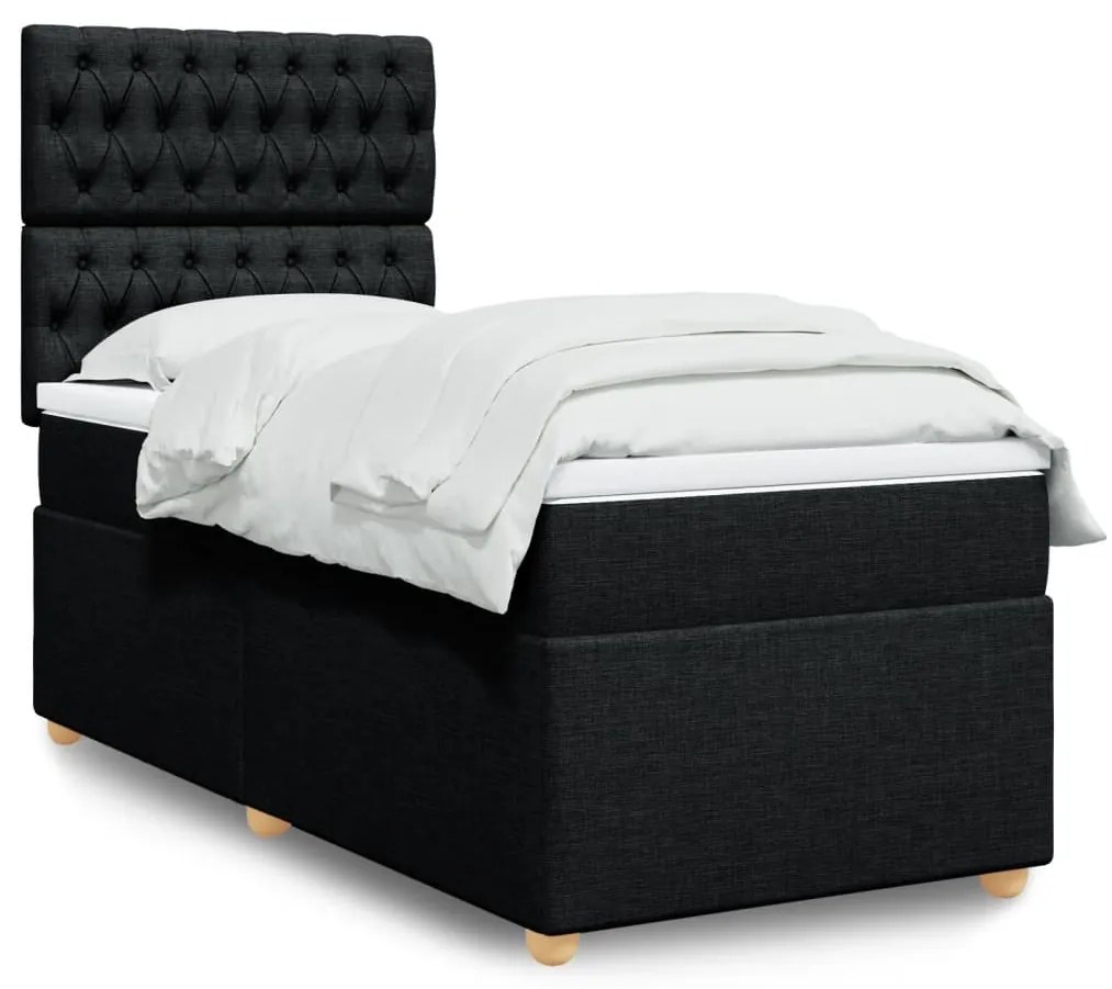 vidaXL Κρεβάτι Boxspring με Στρώμα Μαύρο 90x200 εκ. Υφασμάτινο