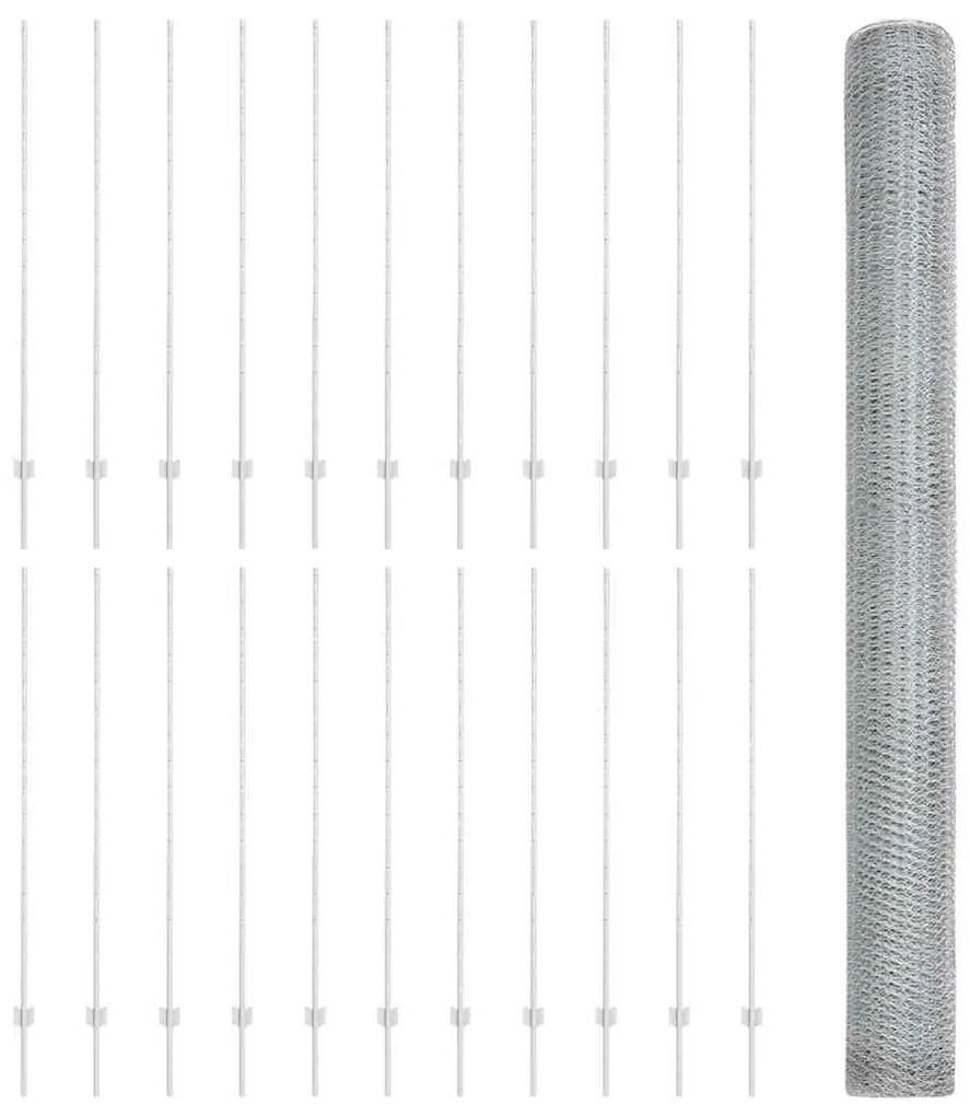 vidaXL Φράχτης με Στήλες. Ασημί 1.6 x 50 m Ατσάλι