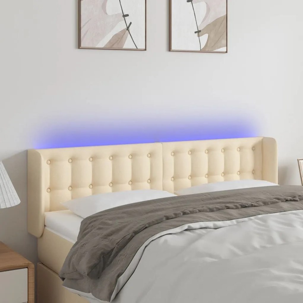Κεφαλάρι Κρεβατιού LED Κρεμ 147x16x78/88 εκ. Υφασμάτινο - Κρεμ