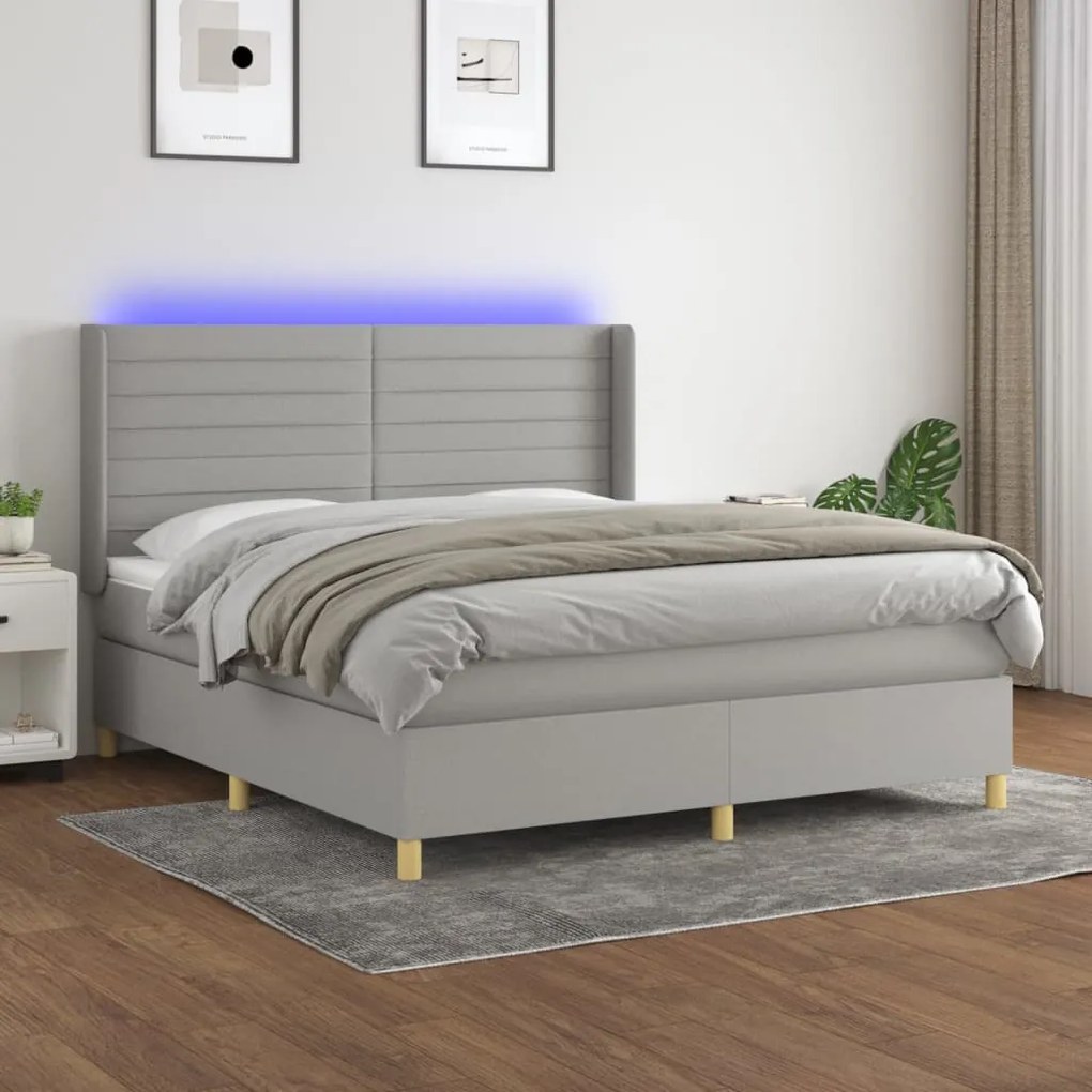 vidaXL Κρεβάτι Boxspring με Στρώμα &amp; LED Αν.Γκρι 160x200εκ. Υφασμάτινο