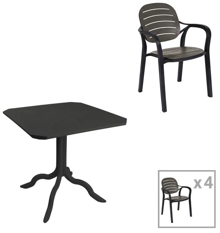 Τραπεζαρία Groovy-Gentle σετ 5τεμ PP ανθρακί 80x80x74,5εκ. 80x80x74.5 εκ.