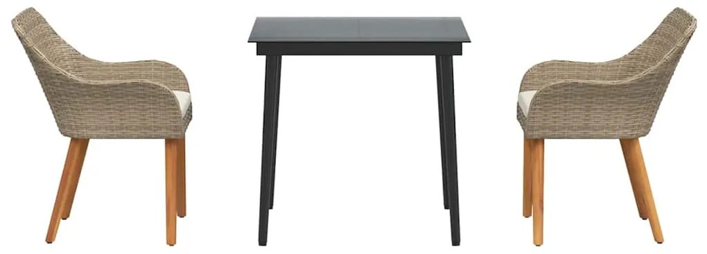 vidaXL Σέτ φαγητού για κήπο με μαξιλάρι 3 pcs Μπεζ συνθετικό ρατάν