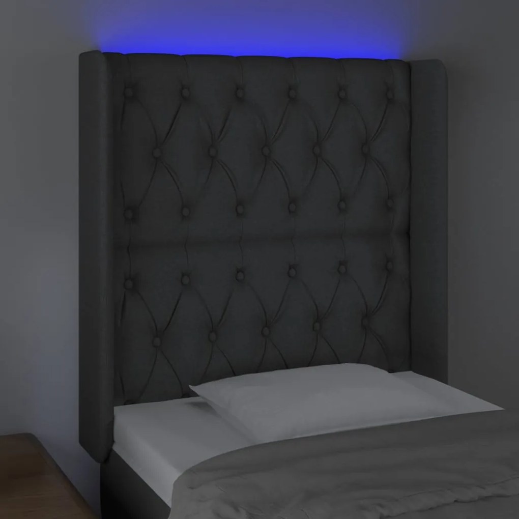 Κεφαλάρι Κρεβατιού LED Σκούρο Γκρι 83x16x118/128εκ. Υφασμάτινο 3124359