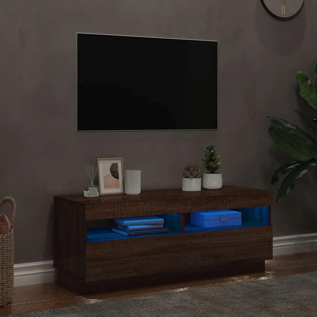 vidaXL Έπιπλο Τηλεόρασης με LED Καφέ Δρυς 100x35x40 εκ.