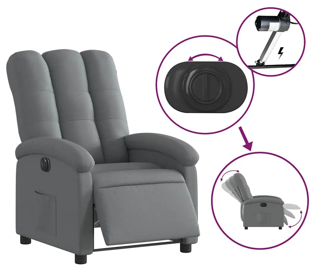 vidaXL Πολυθρόνα Ανακλινόμενη Ηλεκτρική Σκούρο Γκρι Υφασμάτινη