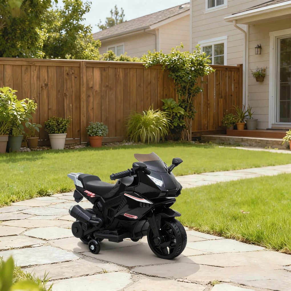 Ηλεκτρικό παιδικό μοτοσικλέτα, κόρνα, προβολείς, λειτουργία μουσικής, 2,5 χλμ/ώρα, Μαύρο