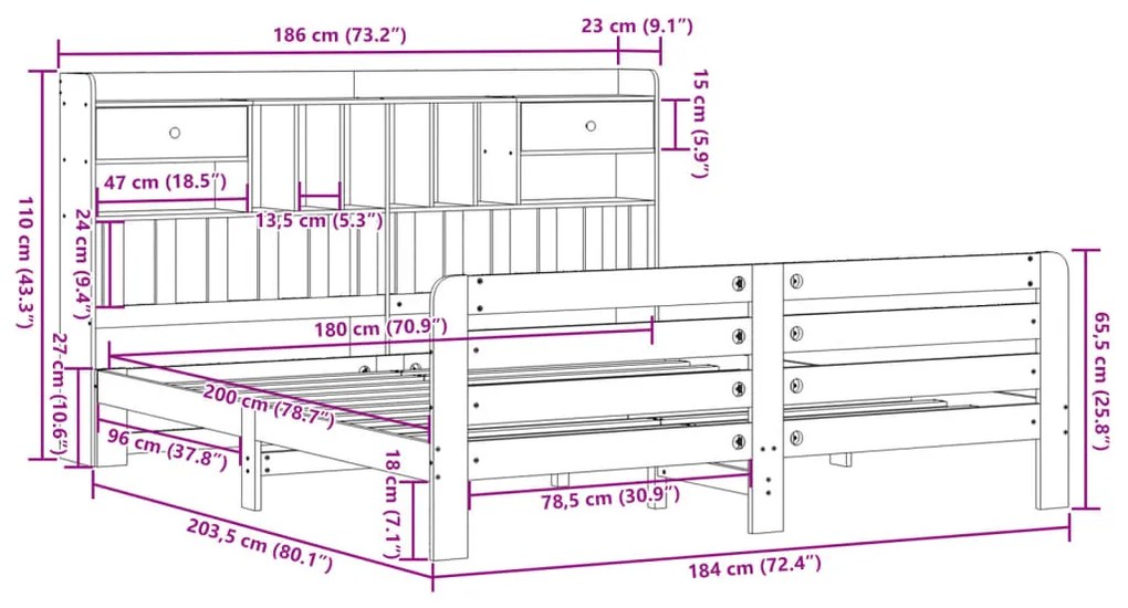 ΚΡΕΒΑΤΙ ΒΙΒΛΙΟΘΗΚΗ ΧΩΡΙΣ ΣΤΡΩΜΑ 180X200 ΕΚ ΜΑΣΙΦ ΞΥΛΟ ΠΕΥΚΟΥ 3309973