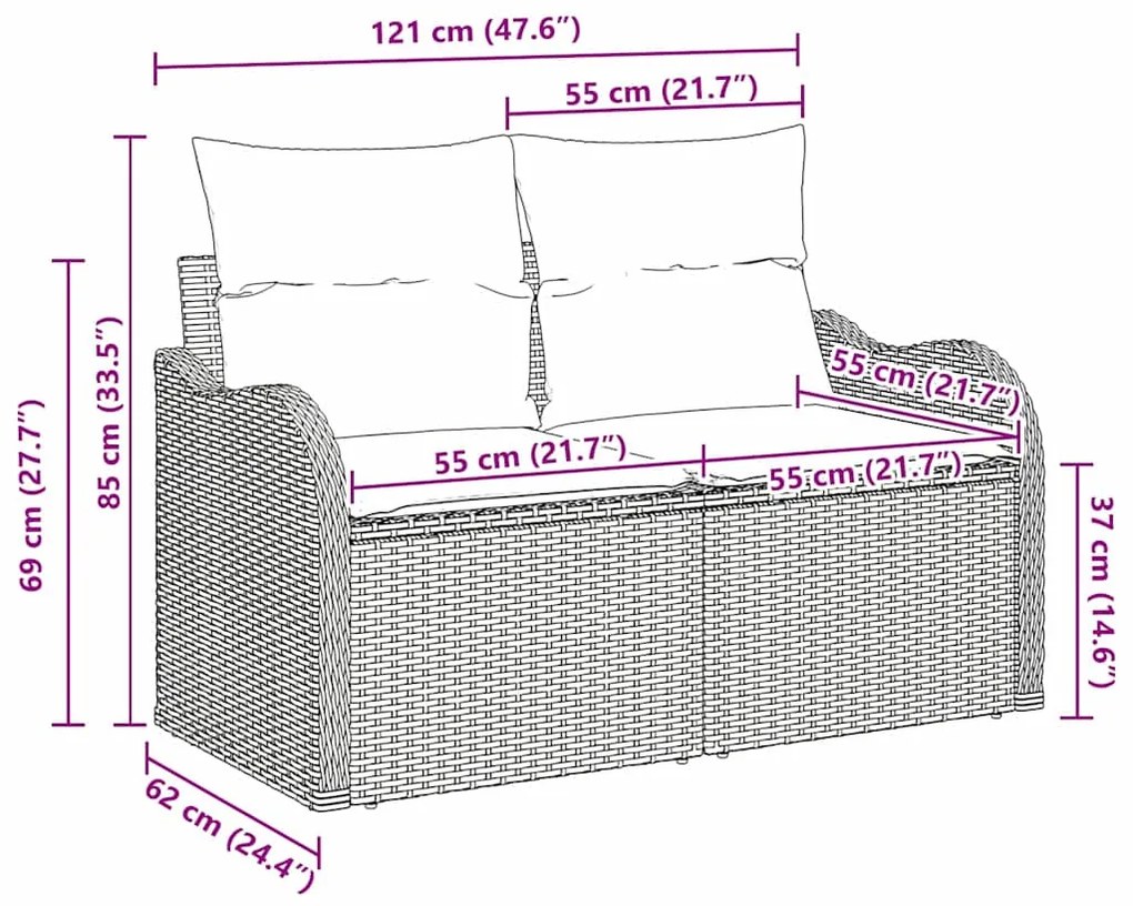 vidaXL Καναπές Κήπου Μαύρο 121 x 62 x 69εκ συνθετικό ρατάν