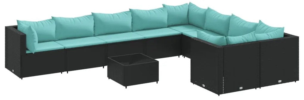 vidaXL Σαλόνι Κήπου Σετ 10 Τεμαχίων Μαύρο Συνθετικό Ρατάν με Μαξιλάρια